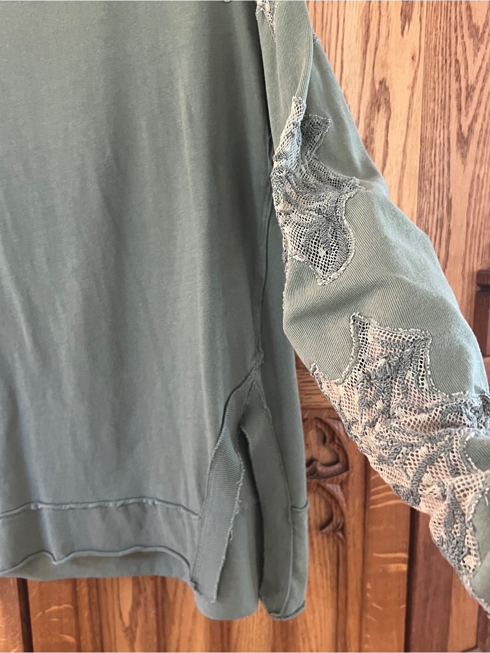 Free People Olive Lace-Accent Long Sleeve Top - Picture 2 of 3